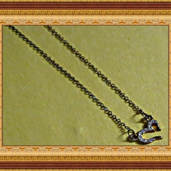 Antique Gold In Color Design Heart Necklace With Clear Crystals - Picture 1 of 1